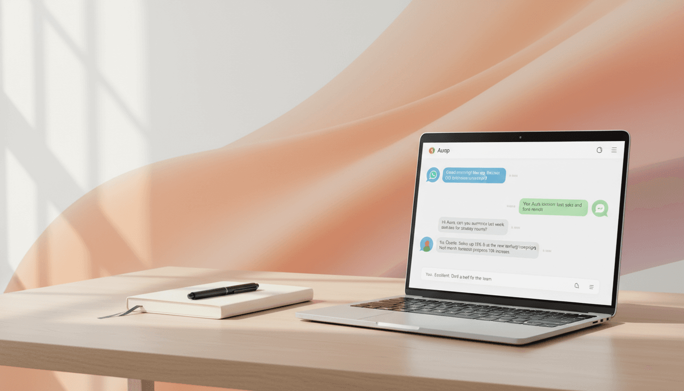 Laptop displaying WhatsApp AI chatbot automation interface