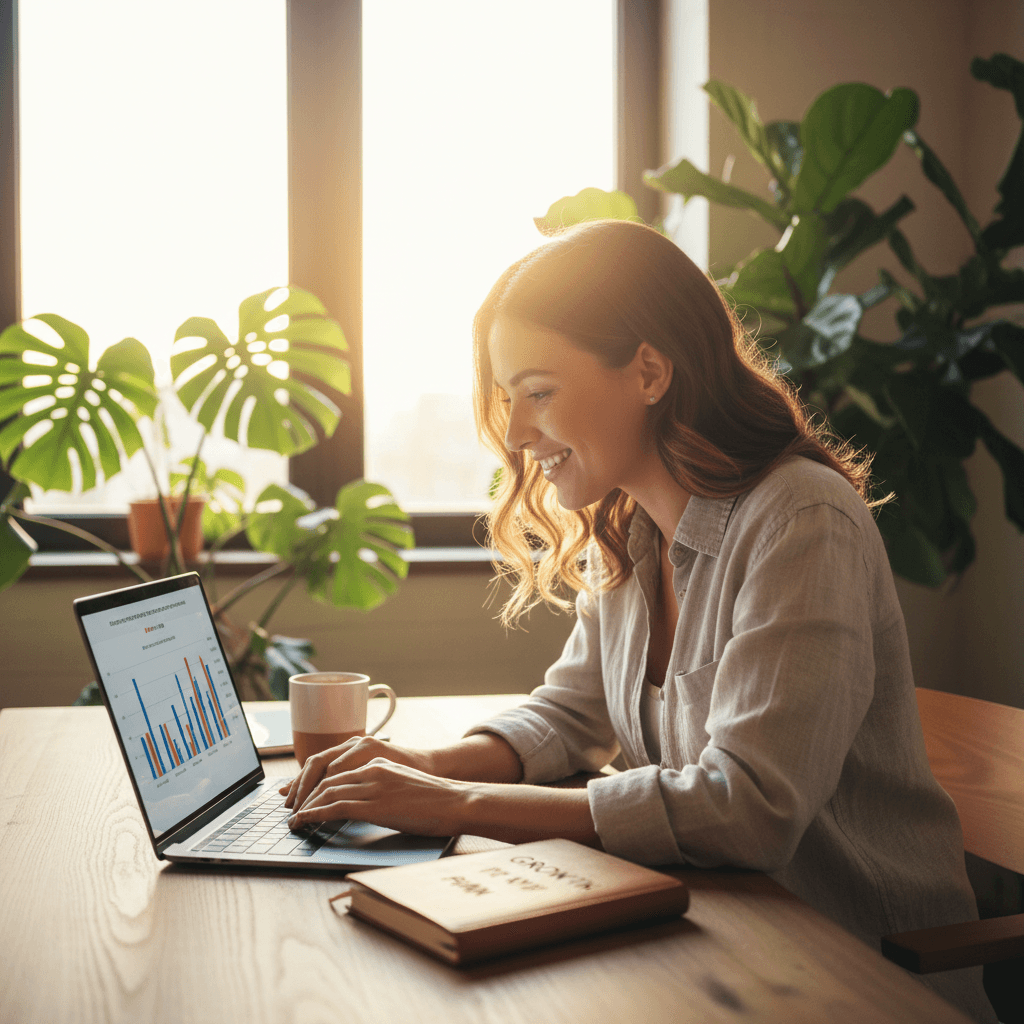 Business owner reviewing automation results and growth metrics